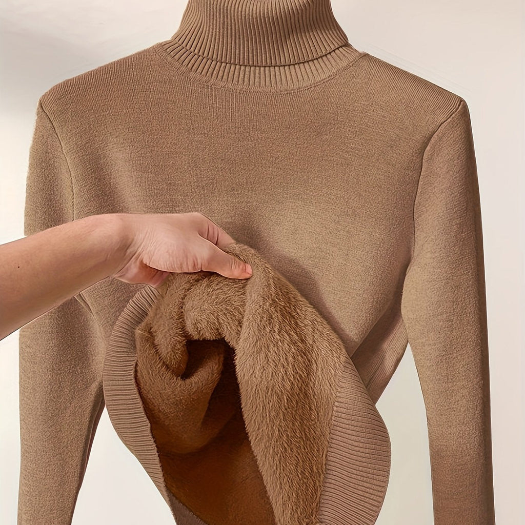 Suéter de Cuello Alto Forrado en Polar para Mujer