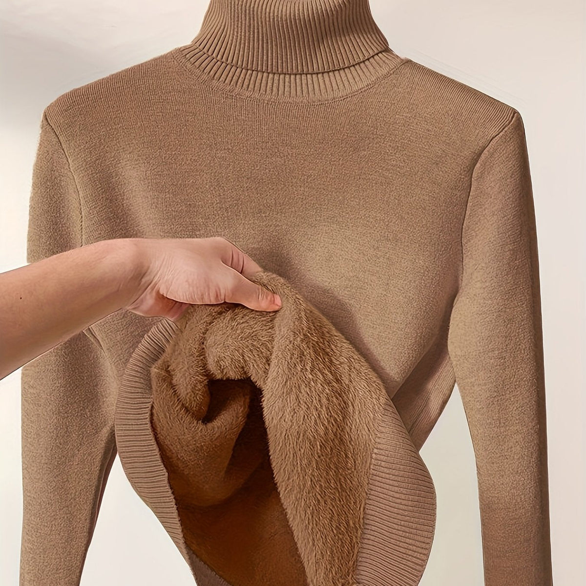 Suéter de Cuello Alto Forrado en Polar para Mujer