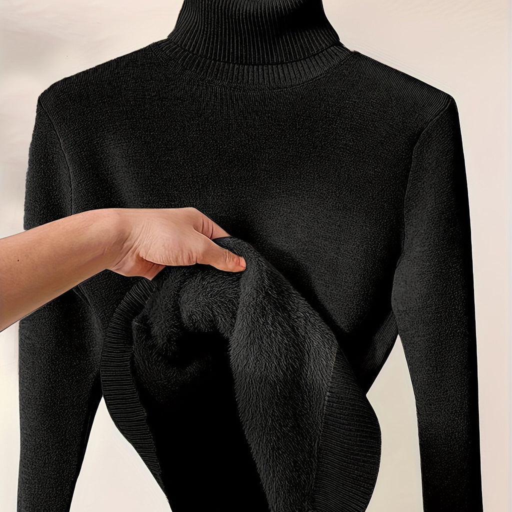 Suéter de Cuello Alto Forrado en Polar para Mujer