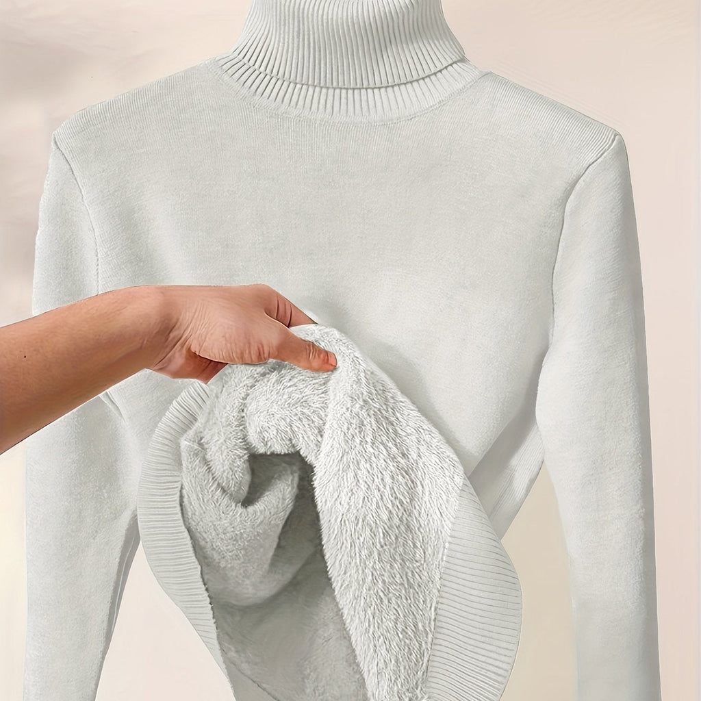 Suéter de Cuello Alto Forrado en Polar para Mujer