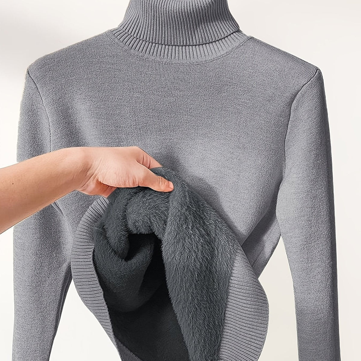 Suéter de Cuello Alto Forrado en Polar para Mujer