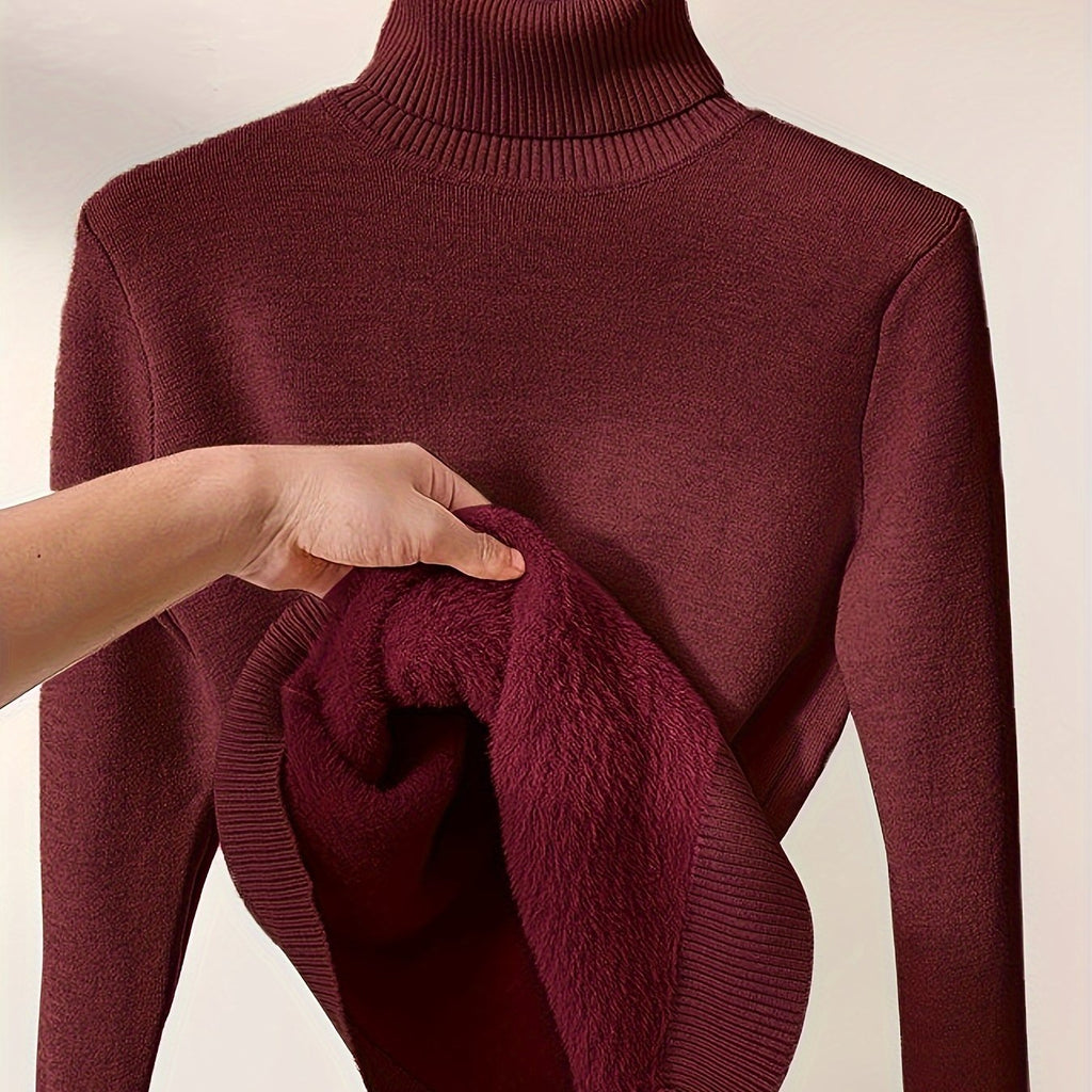 Suéter de Cuello Alto Forrado en Polar para Mujer
