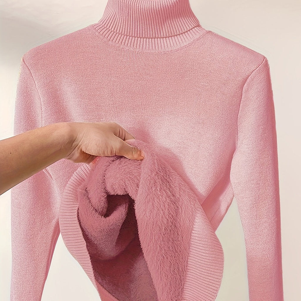 Suéter de Cuello Alto Forrado en Polar para Mujer