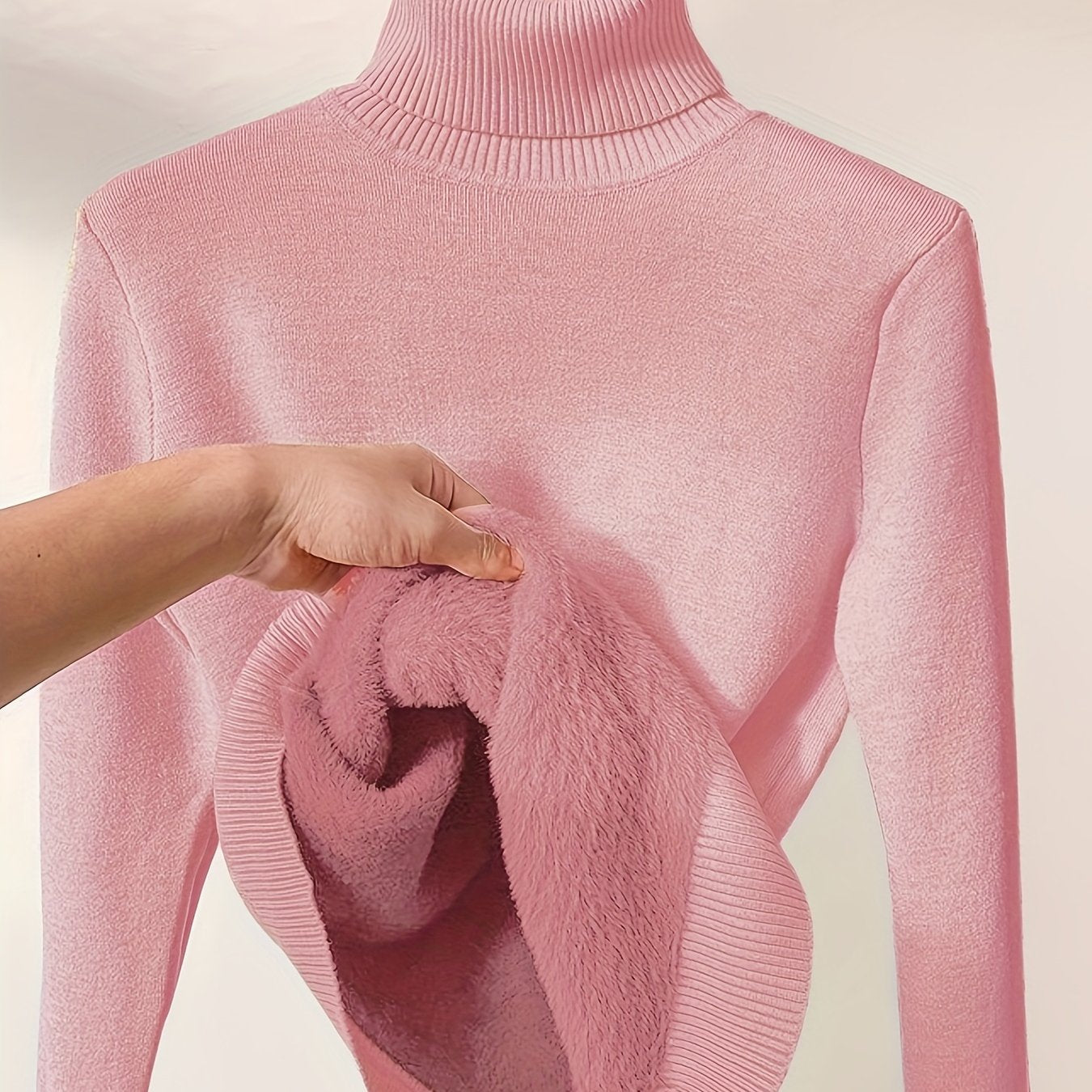 Suéter de Cuello Alto Forrado en Polar para Mujer