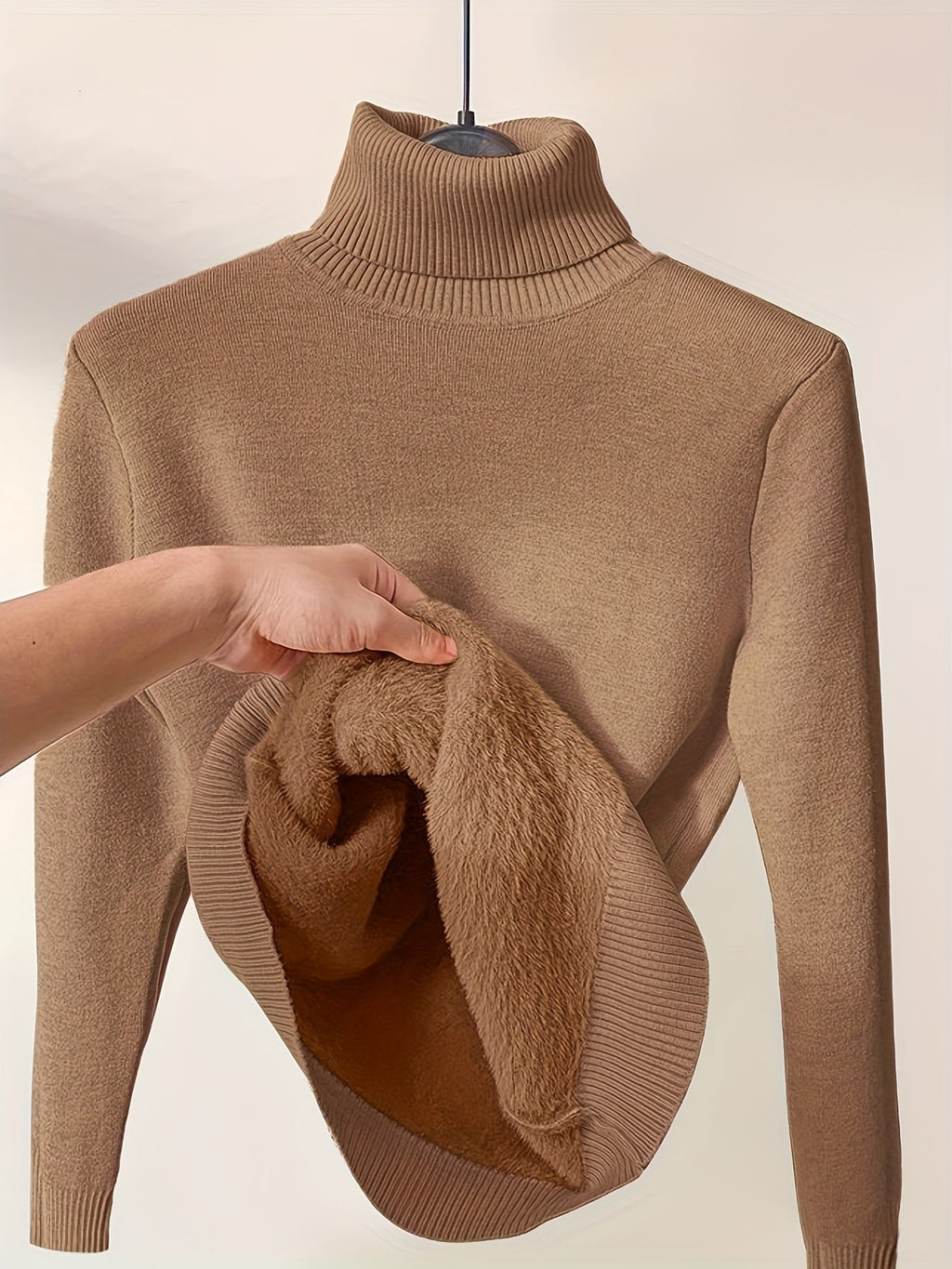 Suéter de Cuello Alto Forrado en Polar para Mujer