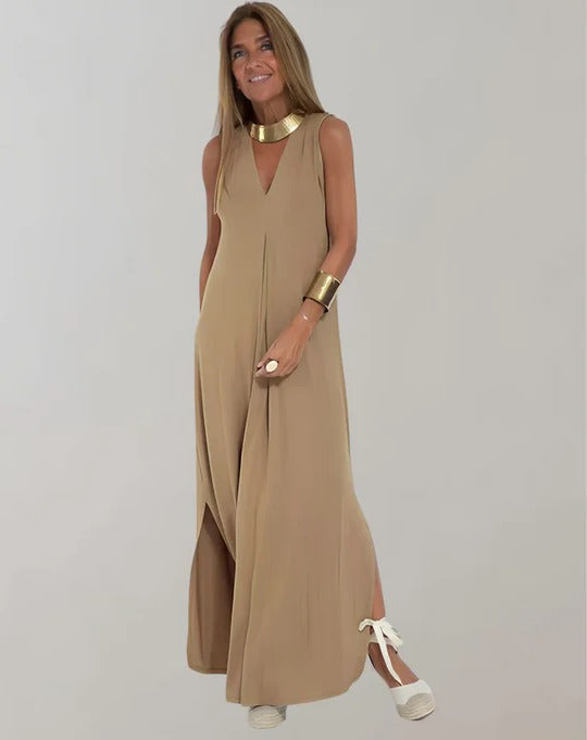 Vestido Largo con Cuello en V para Mujeres