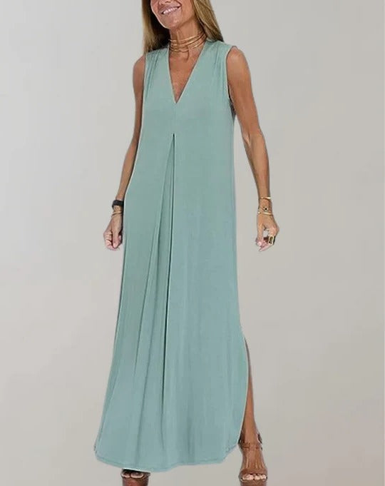 Vestido Largo con Cuello en V para Mujeres