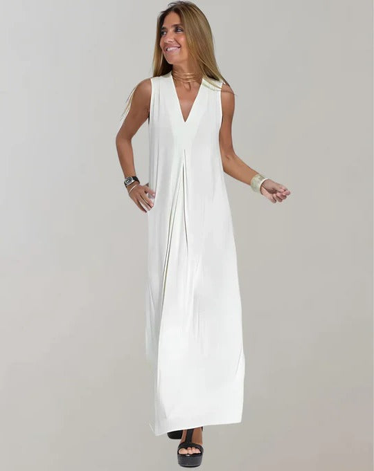 Vestido Largo con Cuello en V para Mujeres