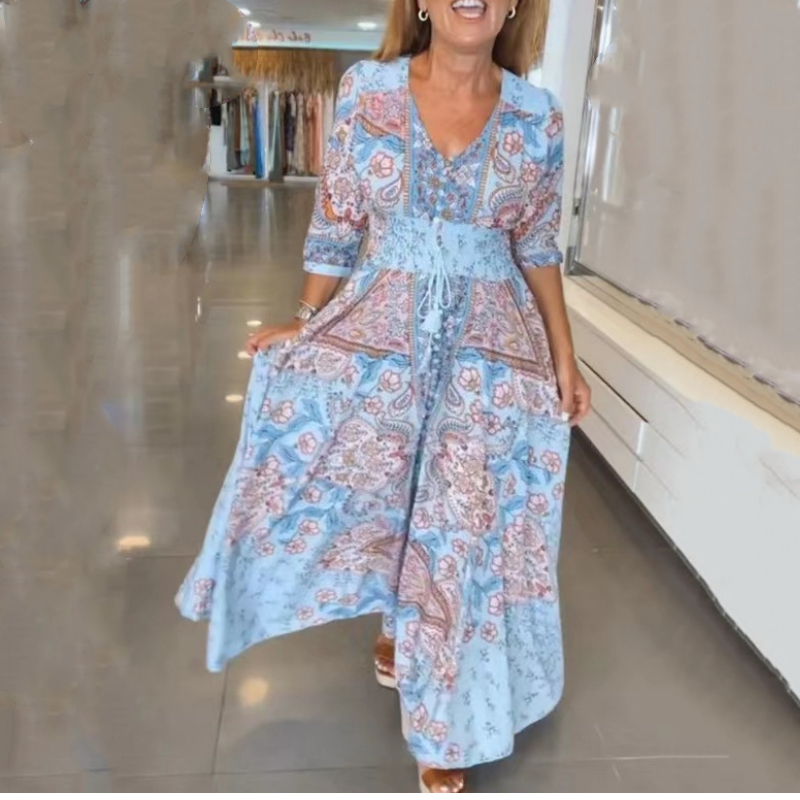 Vestido largo con cordón floral para mujer