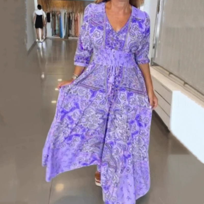 Vestido largo con cordón floral para mujer