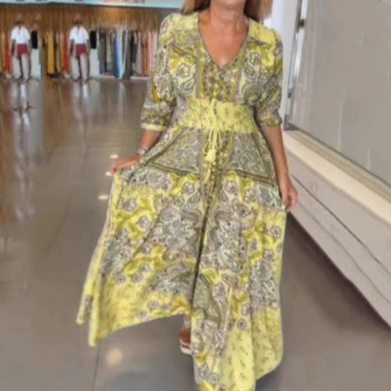 Vestido largo con cordón floral para mujer