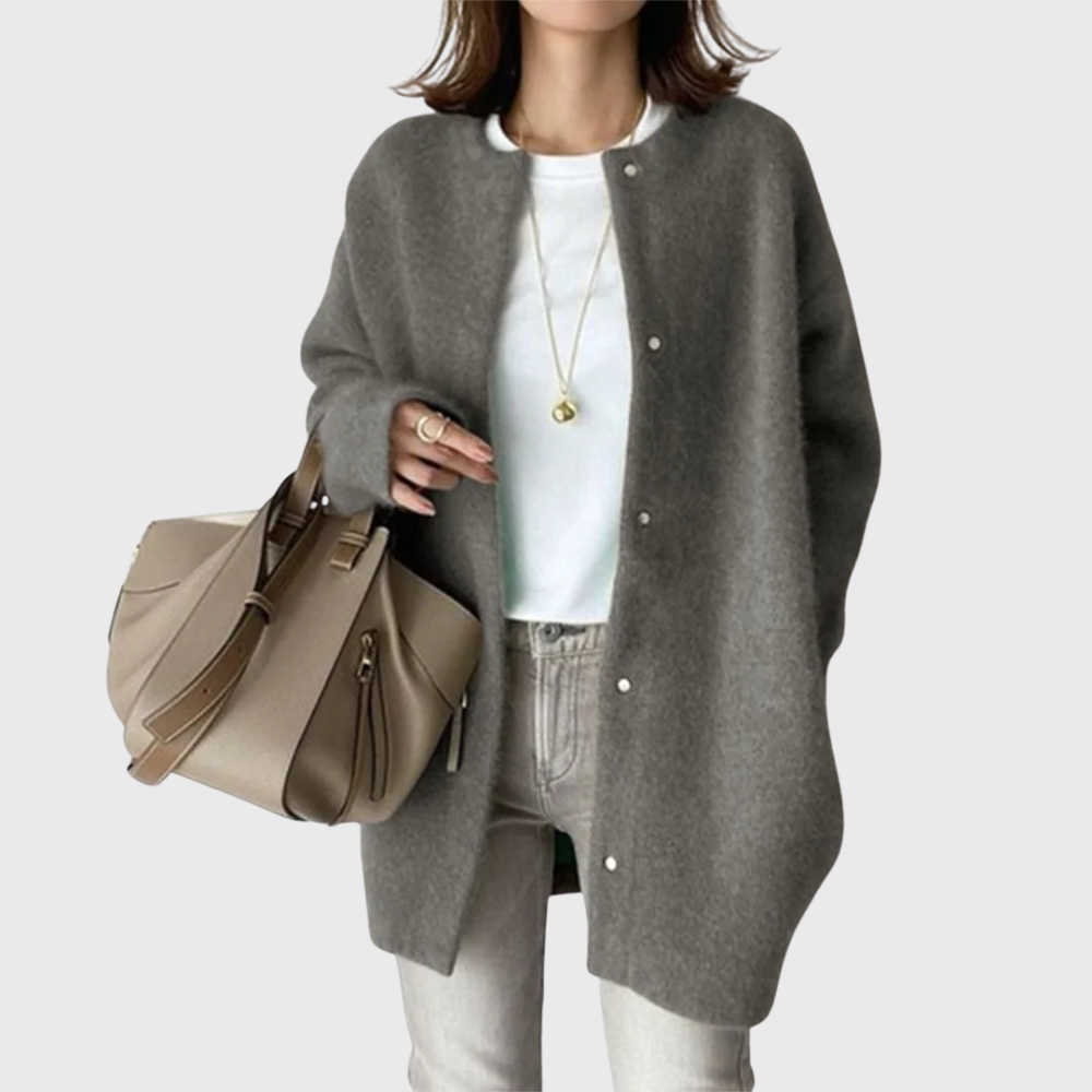 Oversized Cotton Open Front Longline Crew Neck Cardigan for Women