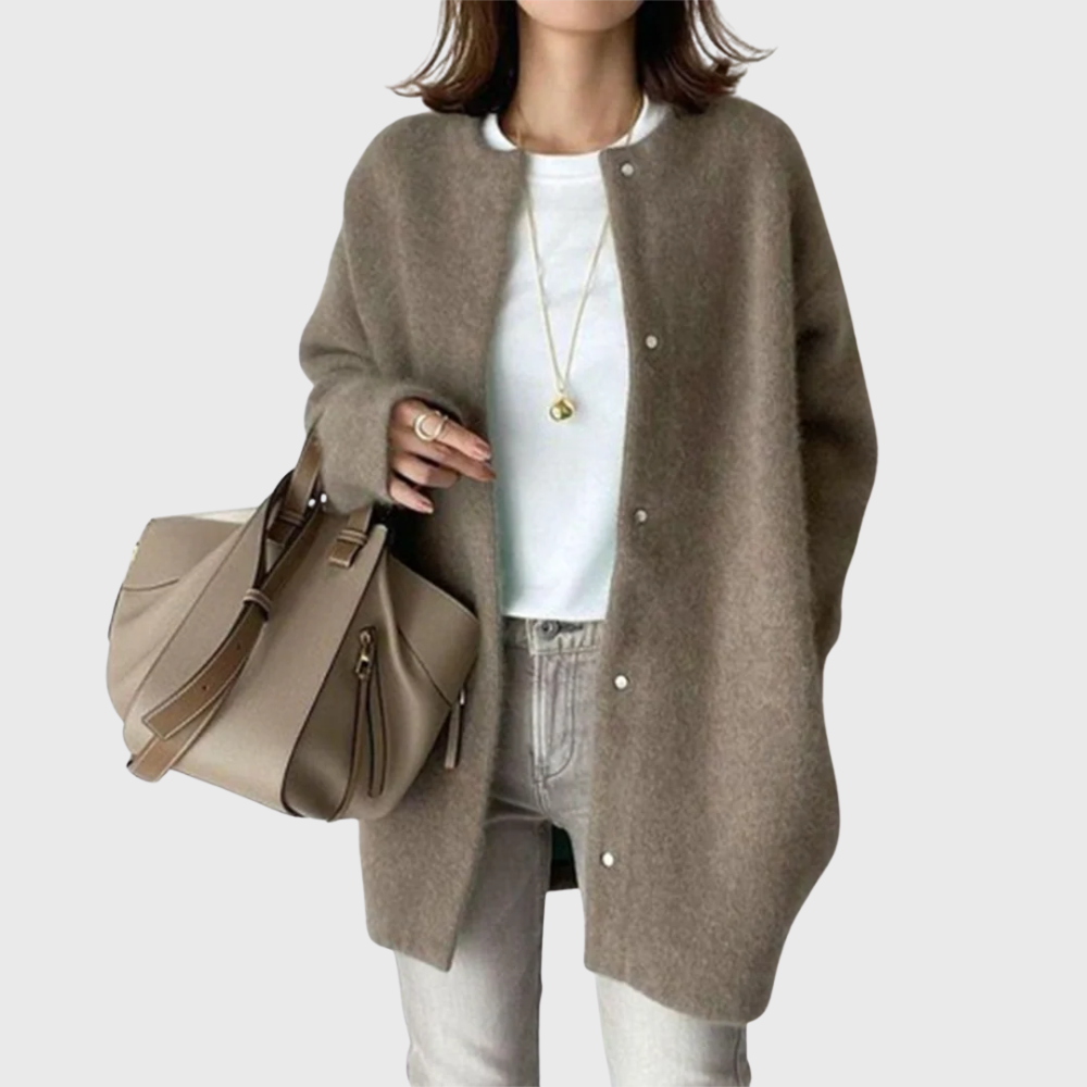 Oversized Cotton Open Front Longline Crew Neck Cardigan for Women