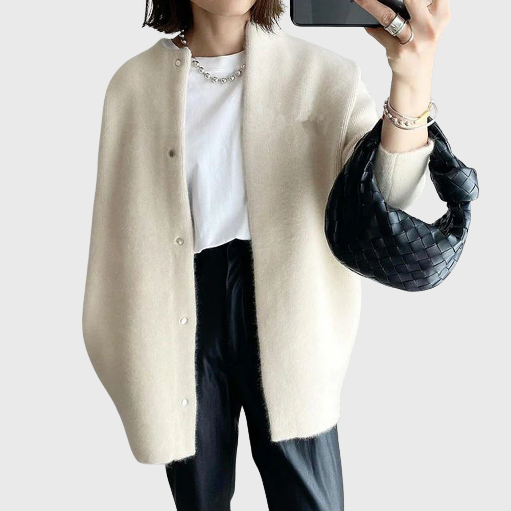 Oversized Cotton Open Front Longline Crew Neck Cardigan for Women