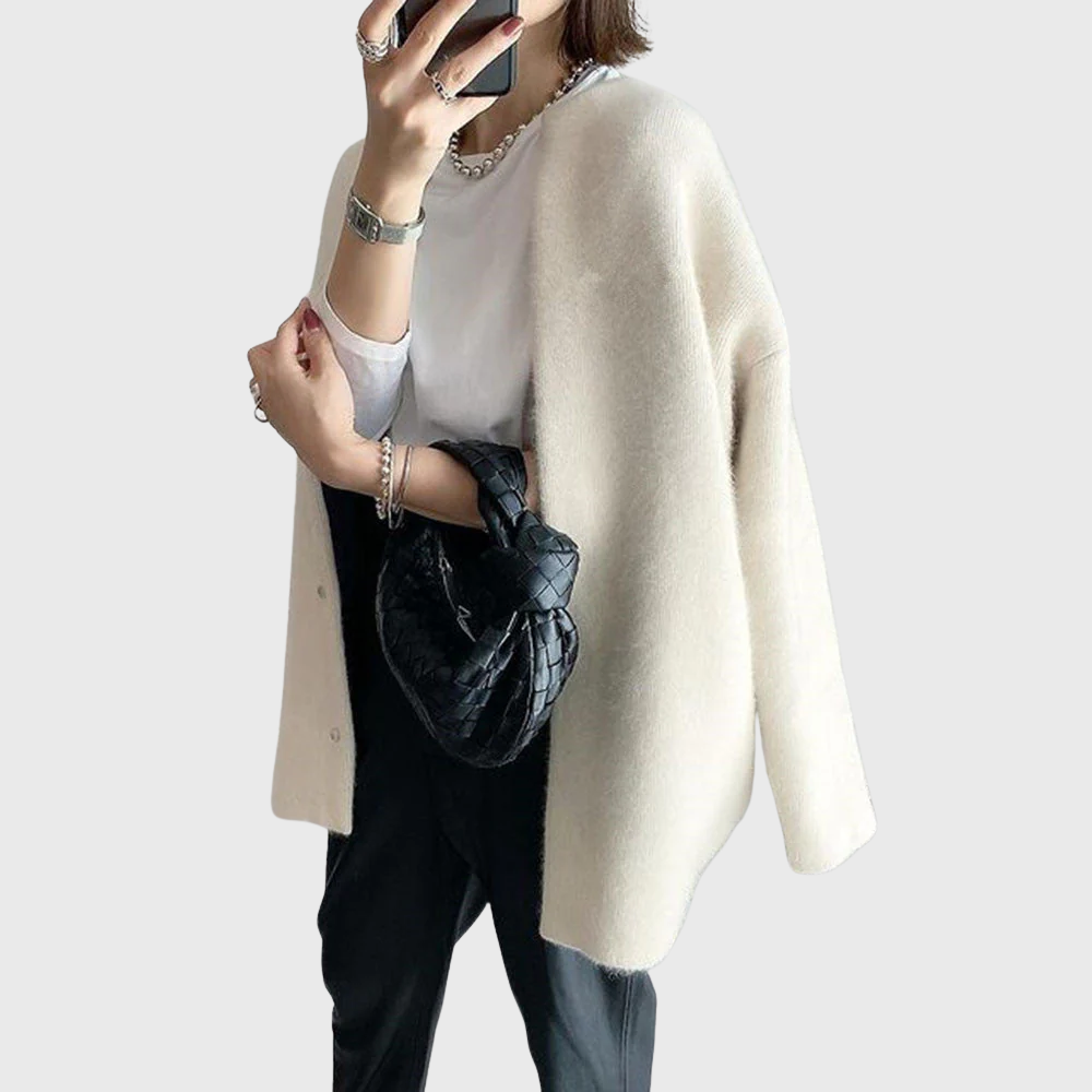 Oversized Cotton Open Front Longline Crew Neck Cardigan for Women
