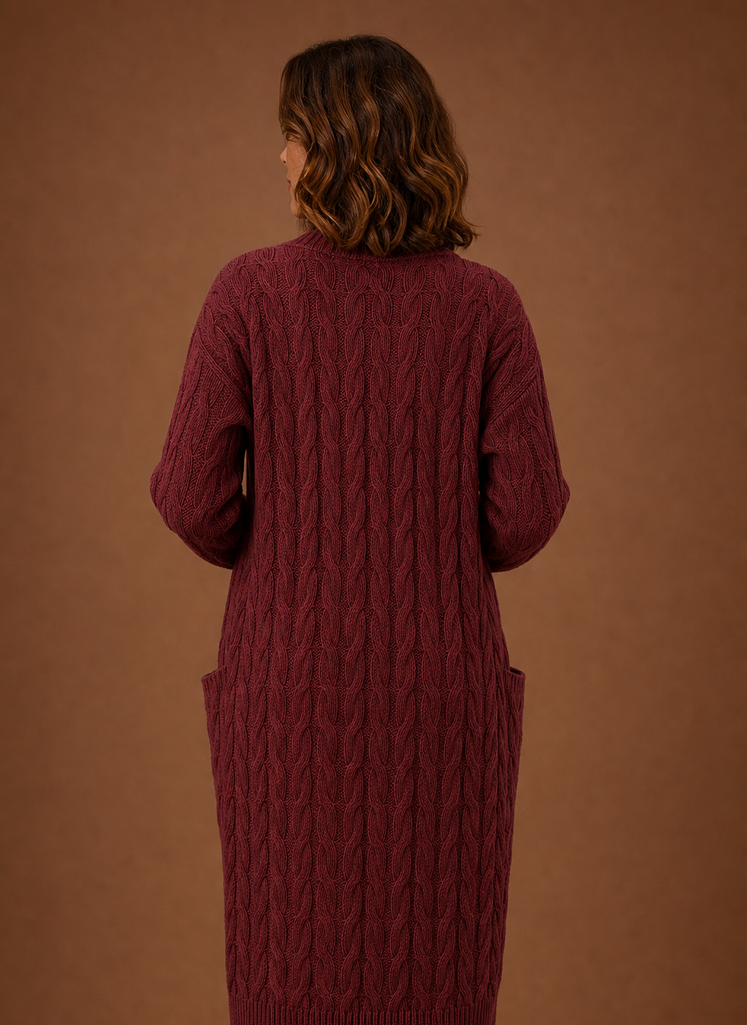 Long Chunky Cable Knit Cardigan with Pockets for Women
