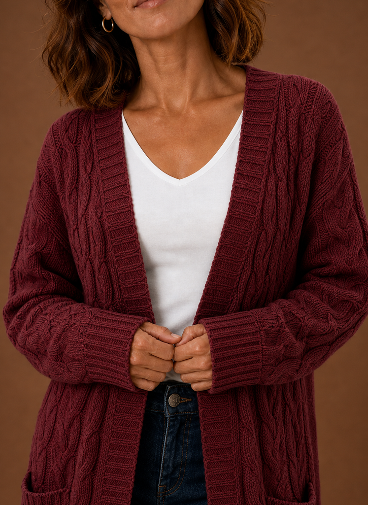 Long Chunky Cable Knit Cardigan with Pockets for Women