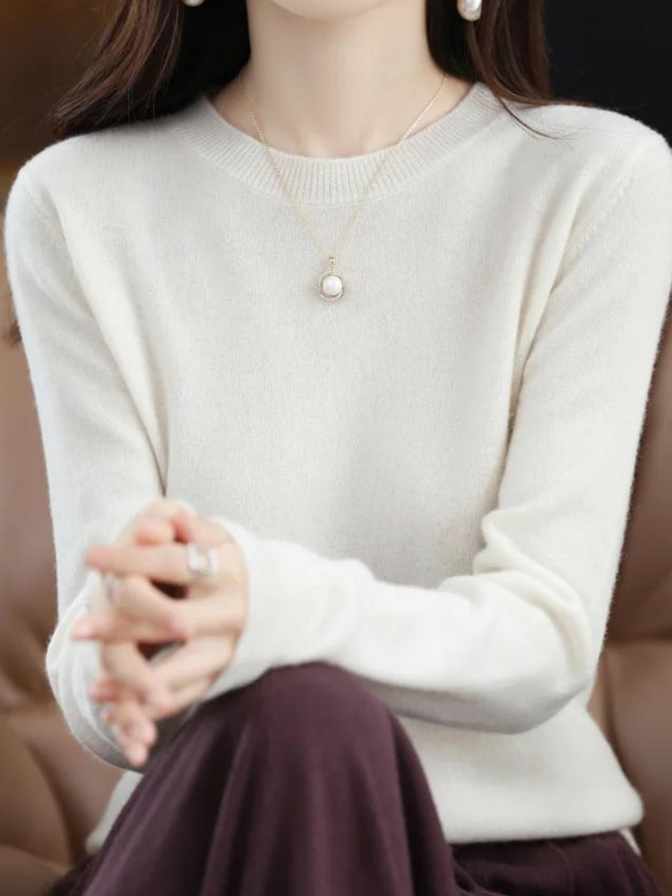 Long Sleeve Crew Neck Knit Pullover Sweater for Women