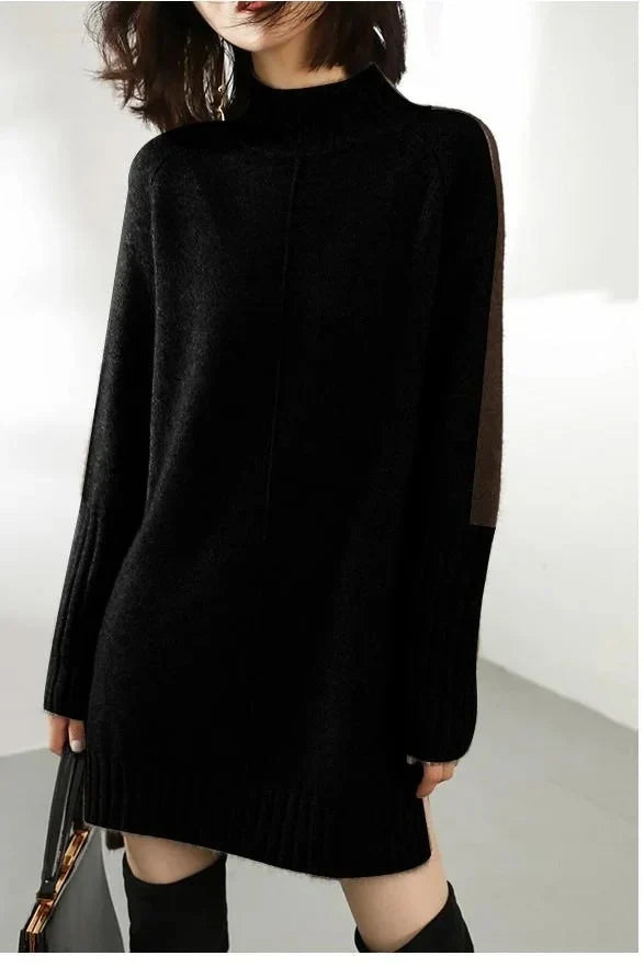 Vestido Suéter Mini de Cuello Mock Oversized de Manga Larga para Mujer