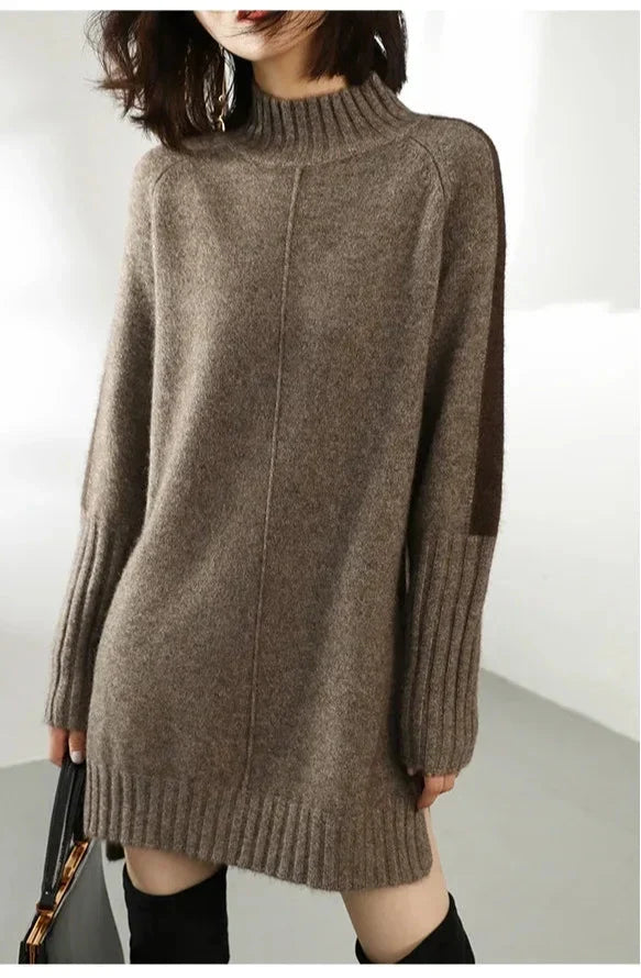 Vestido Suéter Mini de Cuello Mock Oversized de Manga Larga para Mujer