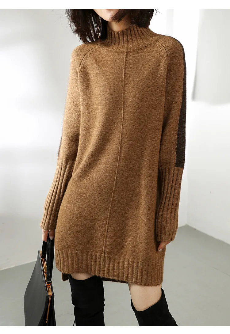 Vestido Suéter Mini de Cuello Mock Oversized de Manga Larga para Mujer