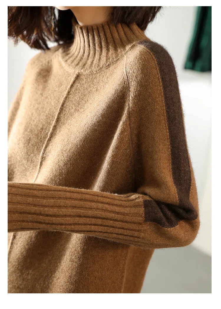Vestido Suéter Mini de Cuello Mock Oversized de Manga Larga para Mujer