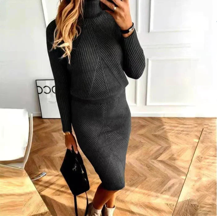 Conjunto de Suéter de Cuello Alto y Falda Midi para Mujer