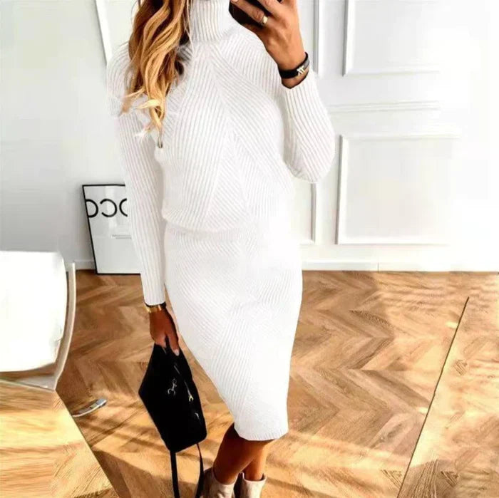 Conjunto de Suéter de Cuello Alto y Falda Midi para Mujer