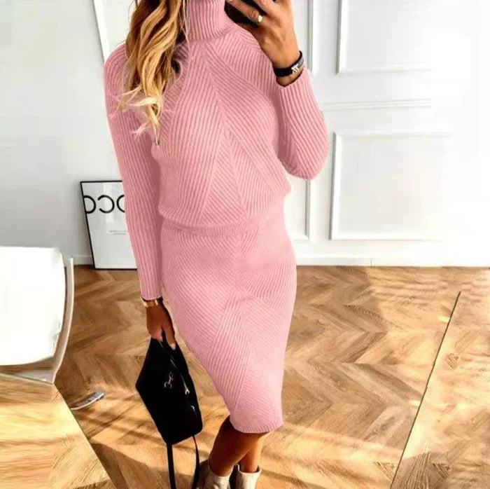 Conjunto de Suéter de Cuello Alto y Falda Midi para Mujer